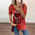 Elegant Large Rose Print T-Shirt Women Summer Hollow Out Splicing Short Sleeve Tops Fashion Loose V Neck Zipper Female Tees 2024